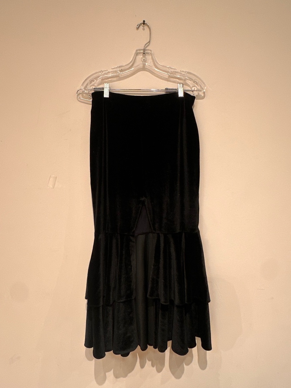 PatBO Black Tiered Velvet Midi Skirt